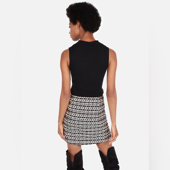 Express high waisted metallic tweed A-line mini skirt in black print - Picture 4 of 12